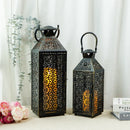 19"&14''H Moroccan Decorative Metal Candle Holders with Hollow Pattern
