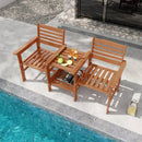 Outdoor Patio Wood 2-Seat Conversation Set with Coffee Table and Umbrella Hole by LJGDeals