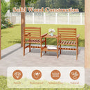 Outdoor Patio Wood 2-Seat Conversation Set with Coffee Table and Umbrella Hole by LJGDeals