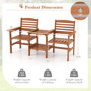 Outdoor Patio Wood 2-Seat Conversation Set with Coffee Table and Umbrella Hole by LJGDeals
