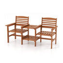 Outdoor Patio Wood 2-Seat Conversation Set with Coffee Table and Umbrella Hole by LJGDeals
