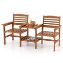 Outdoor Patio Wood 2-Seat Conversation Set with Coffee Table and Umbrella Hole by LJGDeals