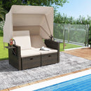 Outdoor Patio Rattan Daybed with Retractable Canopy and Adjustable Backrests by LJGDeals