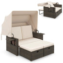 Outdoor Patio Rattan Daybed with Retractable Canopy and Adjustable Backrests by LJGDeals