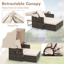 Outdoor Patio Rattan Daybed with Retractable Canopy and Adjustable Backrests-Beige