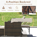 Outdoor Patio Rattan Daybed with Retractable Canopy and Adjustable Backrests-Beige