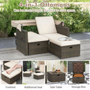 Outdoor Patio Rattan Daybed with Retractable Canopy and Adjustable Backrests-Beige