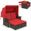 Outdoor Patio Rattan Daybed with Retractable Canopy and Adjustable Backrests by LJGDeals