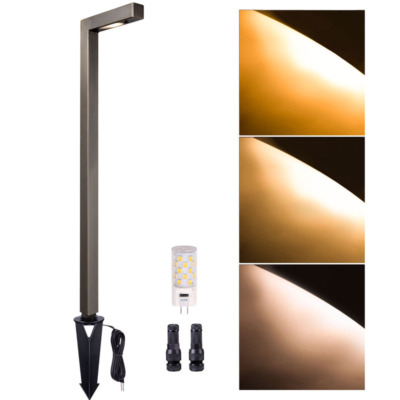 Gardenreet Solid Brass Low Voltage Landscape Path Light, 12V LED Outdoor Accent Pathway and Area Light(Modern L-shape 2404)