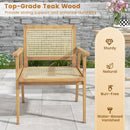 Indonesia Teak Wood Chair with Natural Rattan Seat and Curved Backrest for Backyard Porch Balcony by LJGDeals