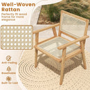 Indonesia Teak Wood Chair with Natural Rattan Seat and Curved Backrest for Backyard Porch Balcony by DirectDeals