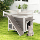 Outdoor Wooden Feral Cat House with Balcony and Slide-Gray by LJGDeals
