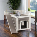 Outdoor Wooden Feral Cat House with Balcony and Slide-Gray by LJGDeals
