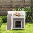 Outdoor Wooden Feral Cat House with Balcony and Slide-Gray by LJGDeals