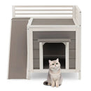 Outdoor Wooden Feral Cat House with Balcony and Slide-Gray by LJGDeals