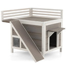 Outdoor Wooden Feral Cat House with Balcony and Slide-Gray by LJGDeals