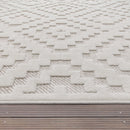 Indoor Outdoor Rug Livorno Trellis High-Low Pattern In Cream