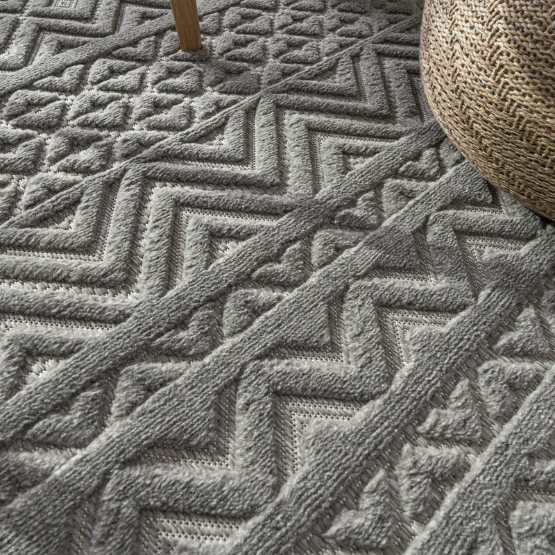 Indoor Outdoor Rug Livorno Boho High-Low Pattern In Grey