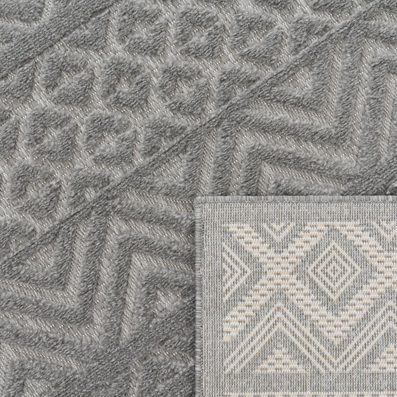 Indoor Outdoor Rug Livorno Boho High-Low Pattern In Grey