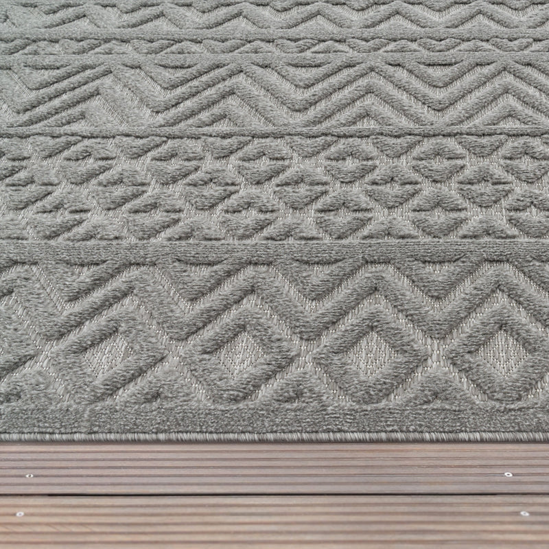 Indoor Outdoor Rug Livorno Boho High-Low Pattern In Grey