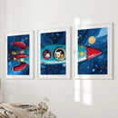 Outer Space Kids Wall Art. Rocket and Stars Nursery Prints by Wall Art Set