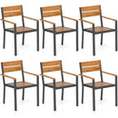 Outside Patio Dining Chair set of 6 with Acacia Armrest for Backyard Garden by LJGDeals