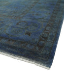 Overdyed Blue Hand Knotted 8x10 Traditional Antique Style Oushak Wool Accent Rug