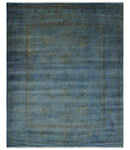 Overdyed Blue Hand Knotted 8x10 Traditional Antique Style Oushak Wool Accent Rug