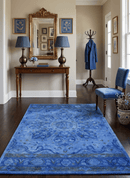 Blue Overdyed Hand Tufted Wool Area Rug 5x8 - Traditional Style with Heritage Craftsmanship
