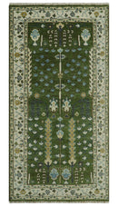Oversize 5x10 Runner Rug Green Tree of life Hand Knotted Wool Rug