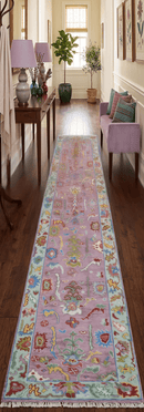 Oversize Runner 3x15 Pink And Blue Hand Knotted Wool Rug
