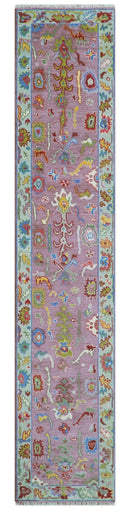 Oversize Runner 3x15 Pink And Blue Hand Knotted Wool Rug