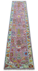 Oversize Runner 3x15 Pink And Blue Hand Knotted Wool Rug