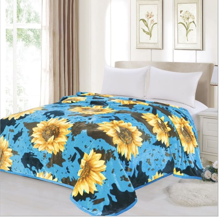 Oversized Sunflower Cowhide Throw Blanket