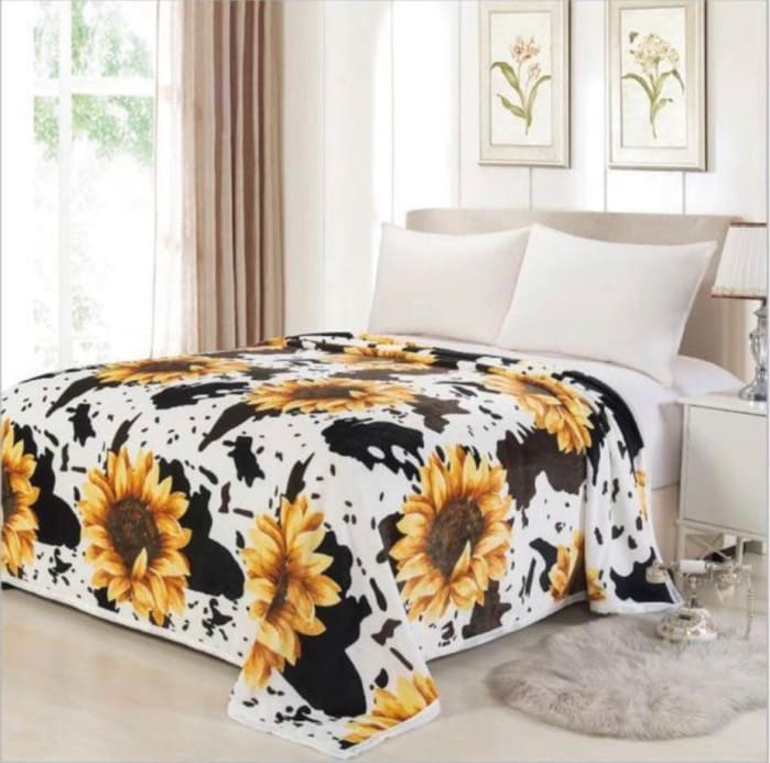 Oversized Sunflower Cowhide Throw Blanket