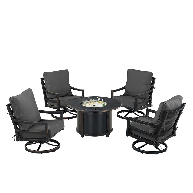 Black Aluminum Fire Table Set with Four Club Chairs