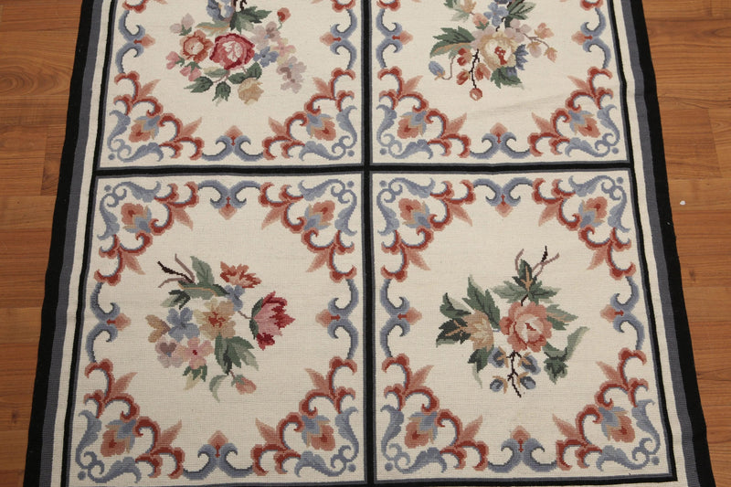 4x6 Ivory Hand Woven Needlepoint Aubusson 100% Wool Traditional Oriental Area Rug