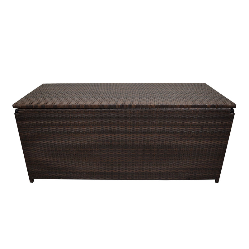 Brown Wicker Patio Deck Box with 113 Gallon Storage and Metal Frame