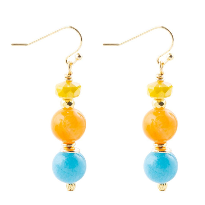 Oxana Yellow and Blue Jade Golden Drop Earrings