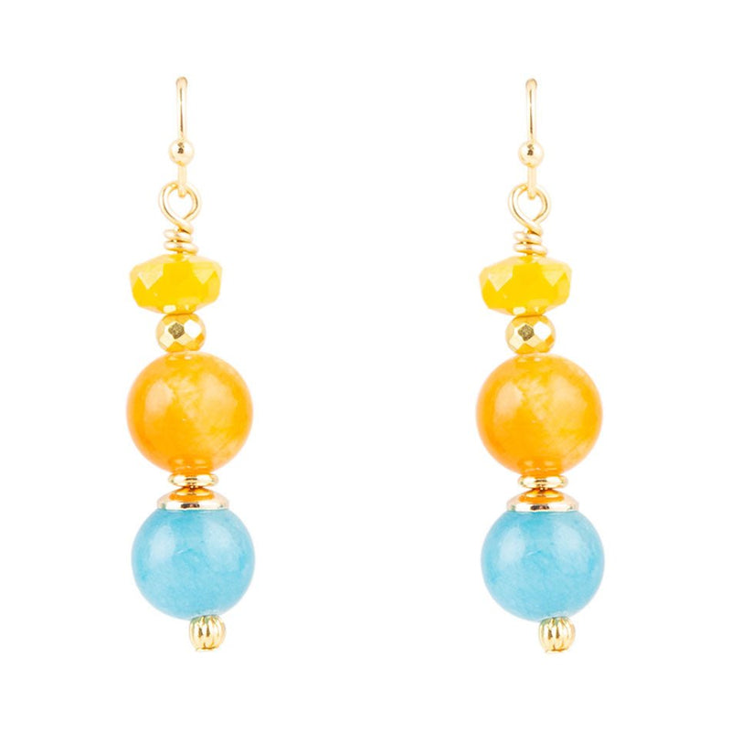 Oxana Yellow and Blue Jade Golden Drop Earrings