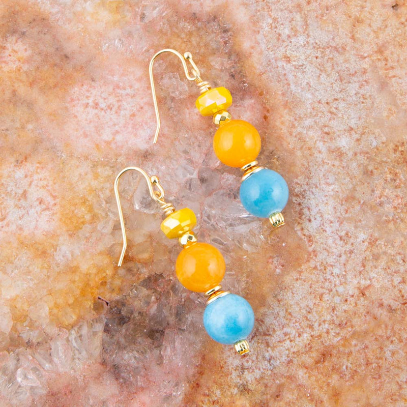 Oxana Yellow and Blue Jade Golden Drop Earrings