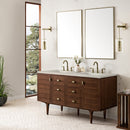 James Martin Amberly 60" Dual Mount Double Bathroom Vanity, Mid-Century Walnut