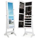 4-Angle Tilting Mirrored Lockable Jewelry Cabinet with Large Storage Capacity-White