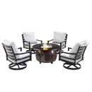 Aluminum 44-in Round Patio Fire Table Set with Swivel Rocking Chairs