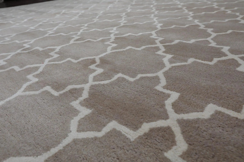 9' x 12' Handmade 100% Wool Oriental Area rug Contemporary Taupe