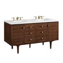 James Martin Amberly 60" Dual Mount Double Bathroom Vanity, Mid-Century Walnut