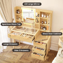 Fluted Glass-Top Makeup Vanity Desk with Glass Cabinet