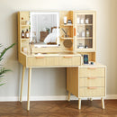 Fluted Glass-Top Makeup Vanity Desk with Glass Cabinet