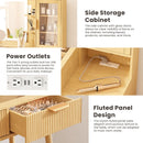 Fluted Glass-Top Makeup Vanity Desk with Glass Cabinet