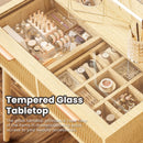 Fluted Glass-Top Makeup Vanity Desk with Glass Cabinet